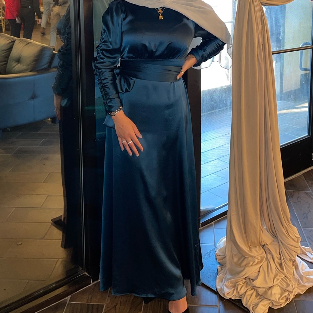 Blue satin dress